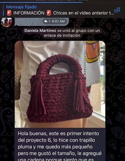 testimonio alumnos cursos en bolsos en trapillo-crochet