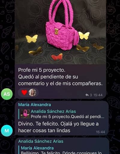 testimonio alumnos cursos en bolsos en trapillo-crochet