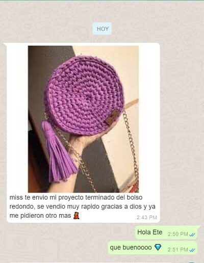 testimonio alumnos cursos en bolsos en trapillo-crochet