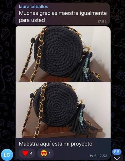 testimonio alumnos cursos en bolsos en trapillo-crochet